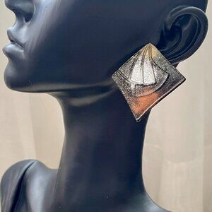 Vintage 1980s Metallic Geometric Statement Earrings Gold Silver Bronze/Copper